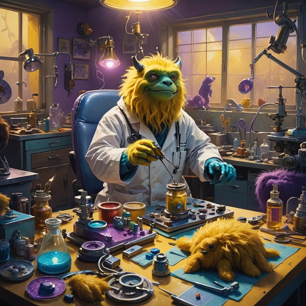 Veterinarian's Unconventional Fantasy Operation in Oil Paint...