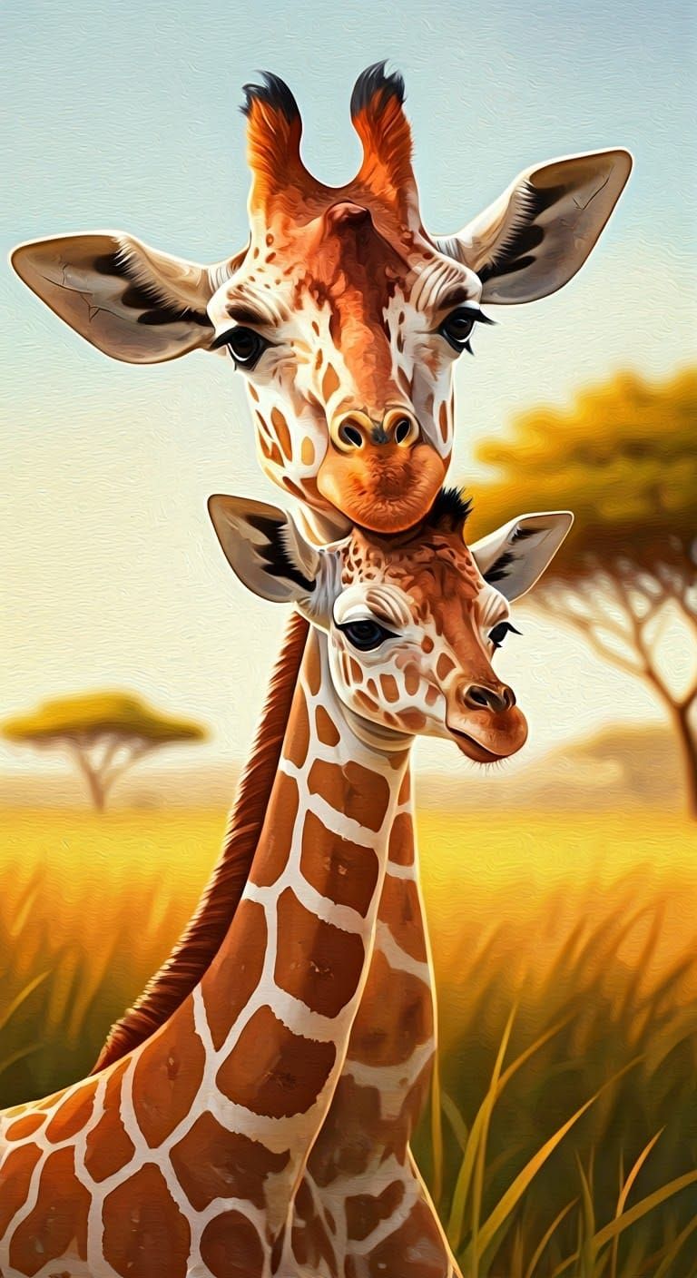 Motherly Love in a Golden Savannah Landscape