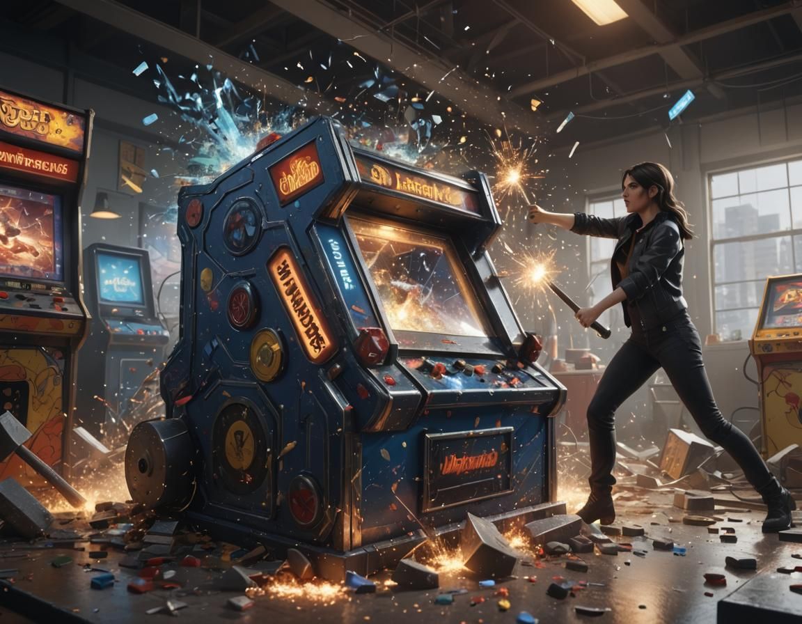 Morgan Webb Smashes Arcade Machine: 3D Anime Art