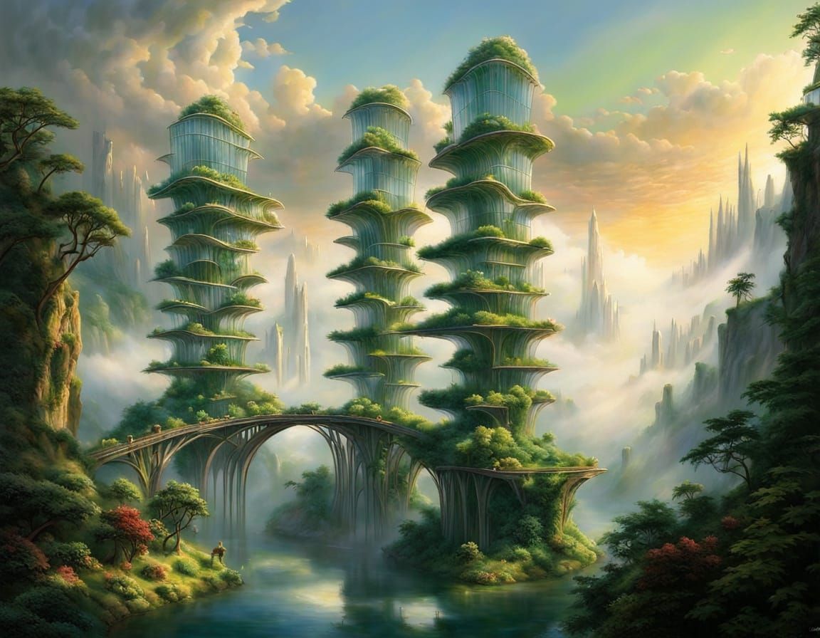 Surreal Solarpunk Cityscape Unfolds in Vibrant, Eco-Friendly...