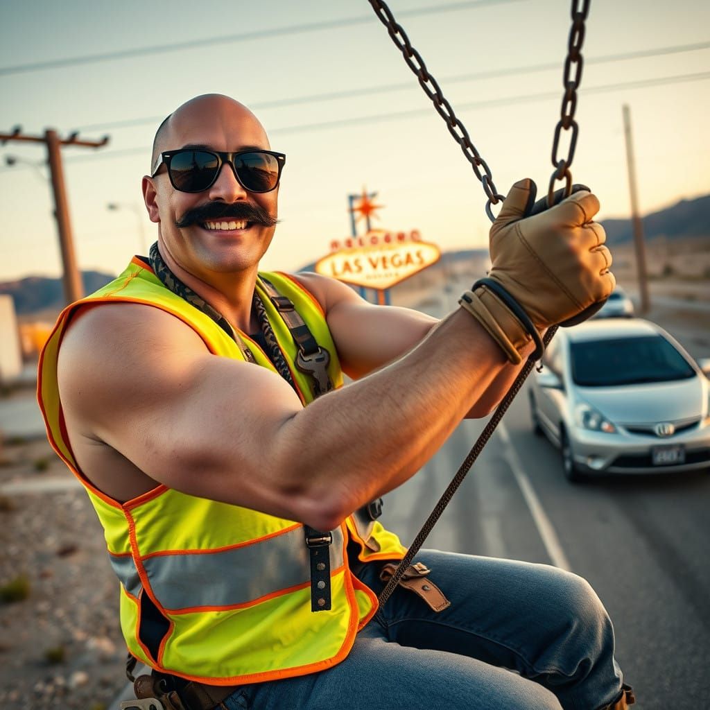Neon-clad Lineman Soars in Sin City