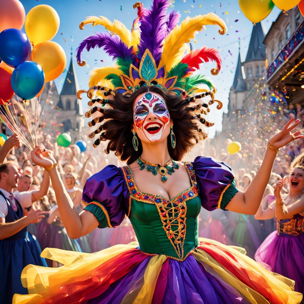 Joyful Carnival Scene in Traditional German Costume