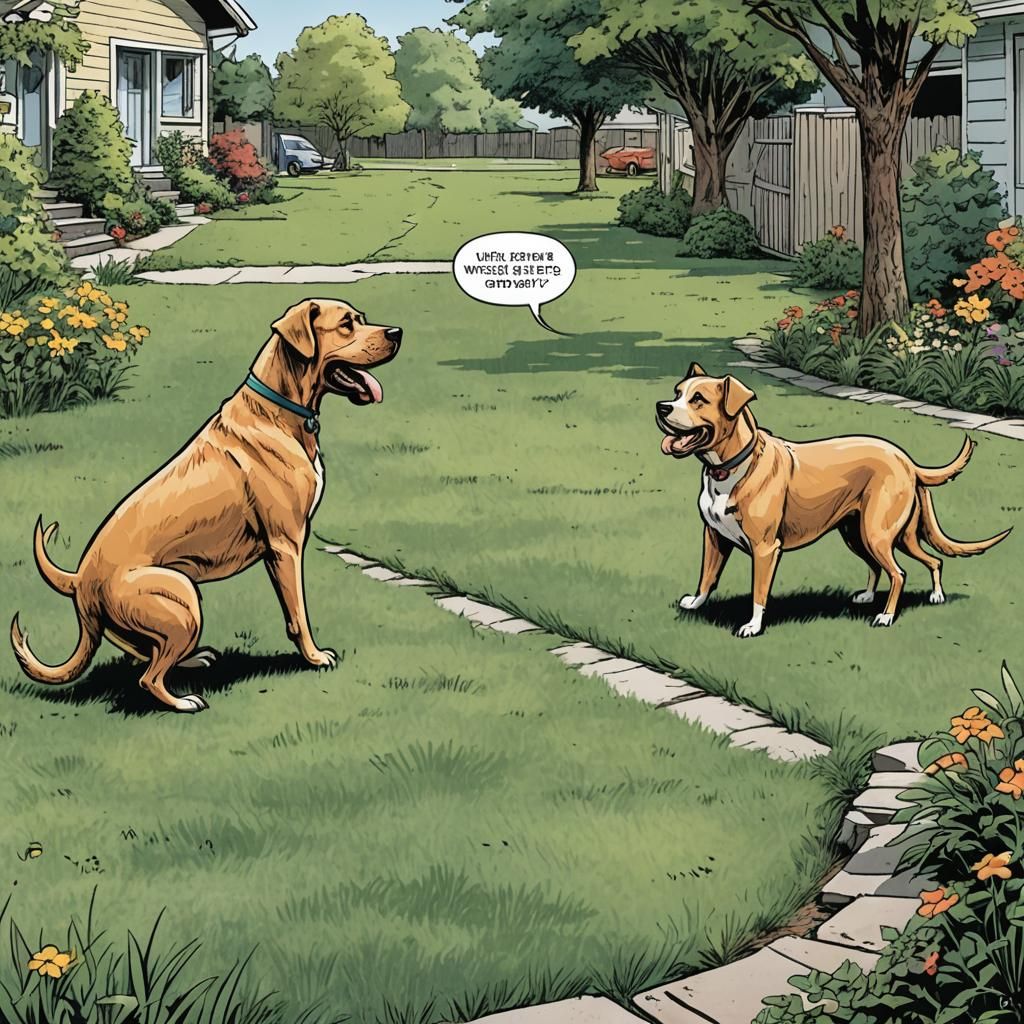 comic strip of two dogs arguing whose yard is better