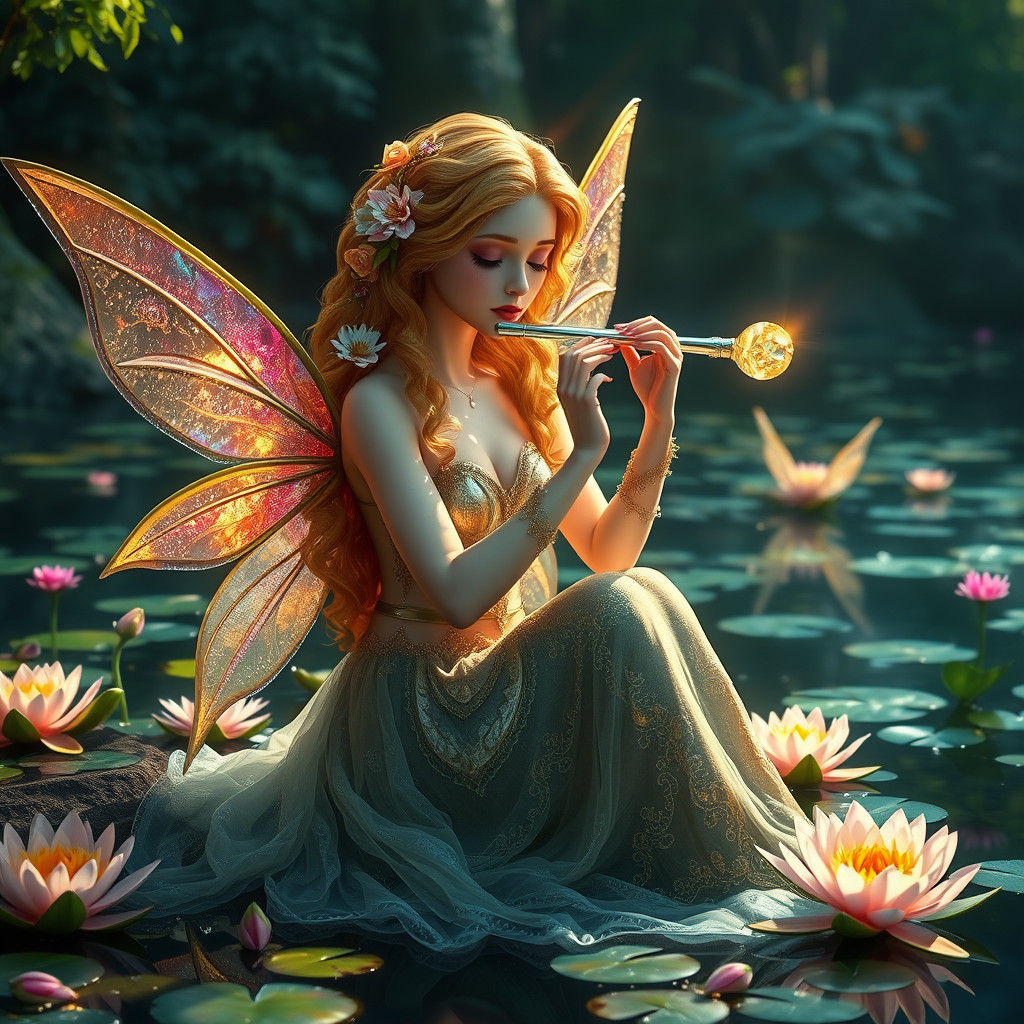 Enchanting Faerie's Lakeside Melody: Fantasy Concept Art
