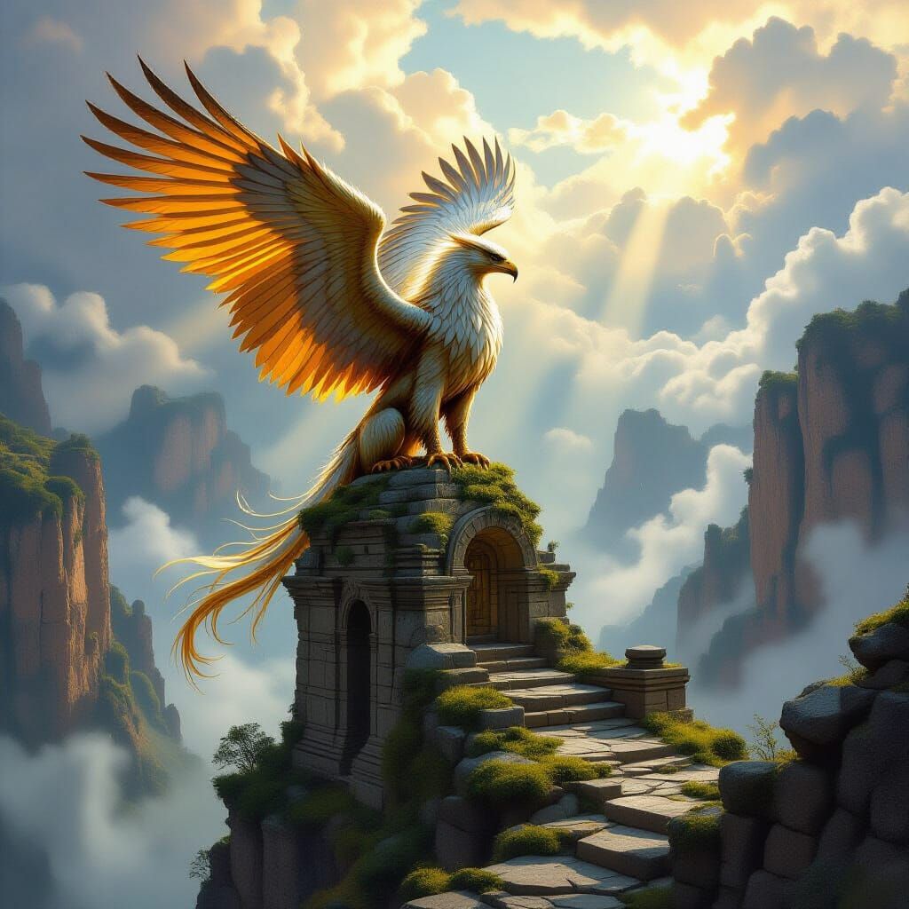 Majestic Griffin on Ancient Ruin, Fantasy Concept Art