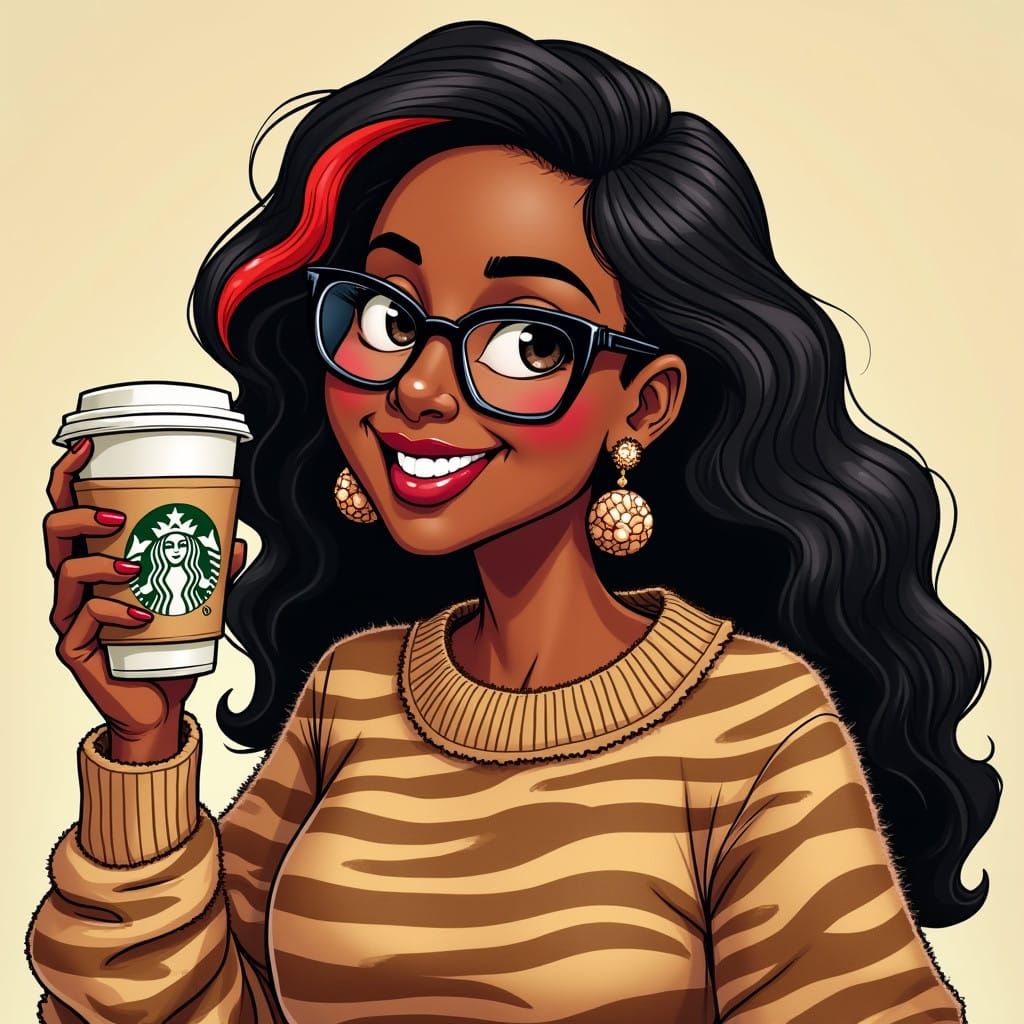 Radiant Afrocentric Woman in Vibrant Digital Cartoon Style