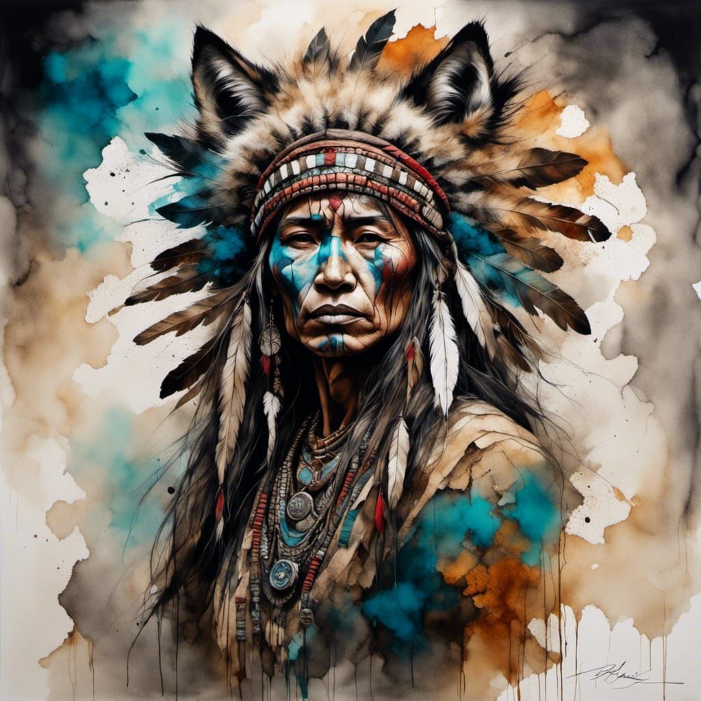 Native American with tribal tattoos