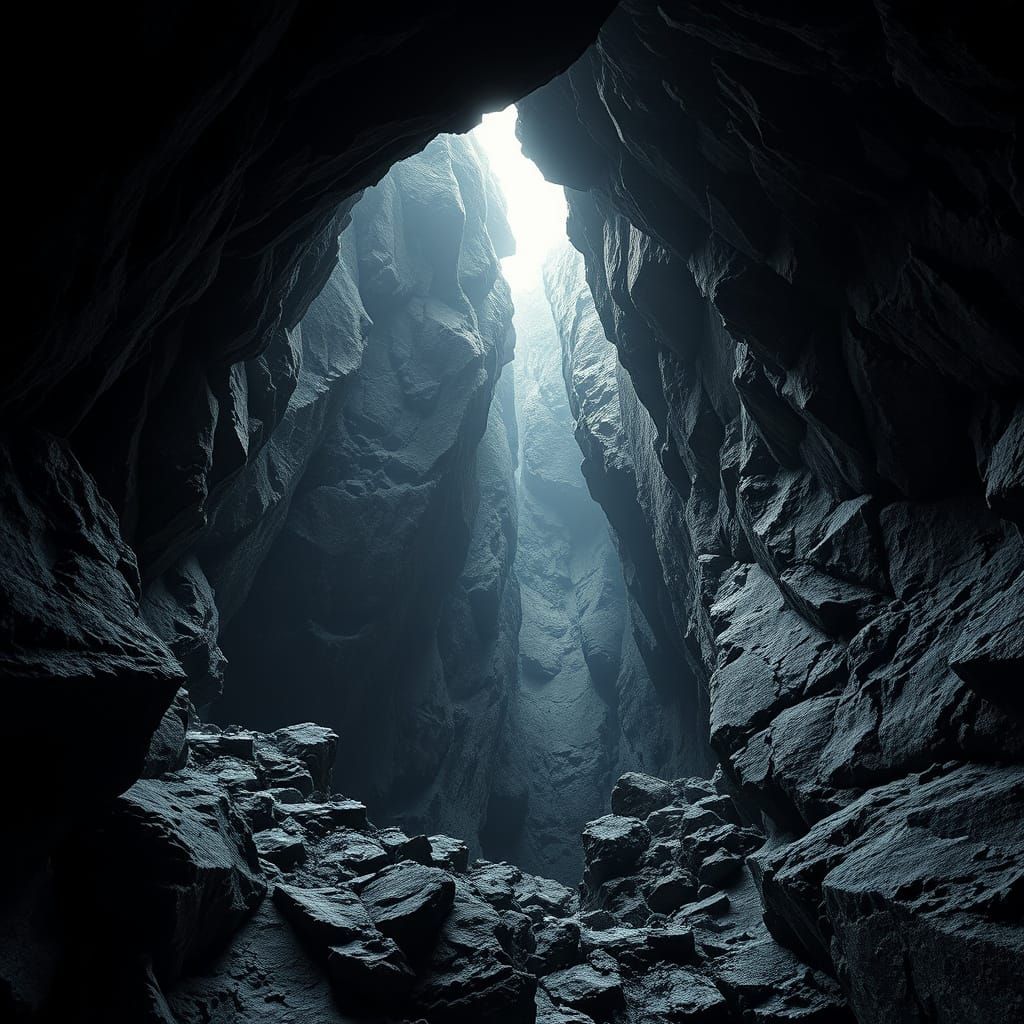 Inside Dark Cave Opening: Photorealistic Digital Art
