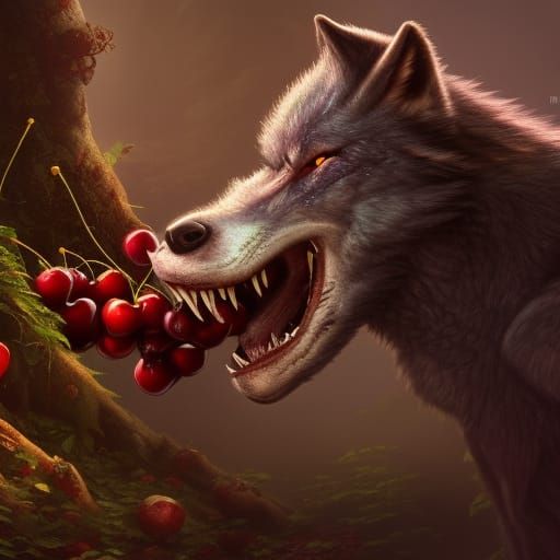 Werewolf's Cherry Feast: Detailed Matte Painting