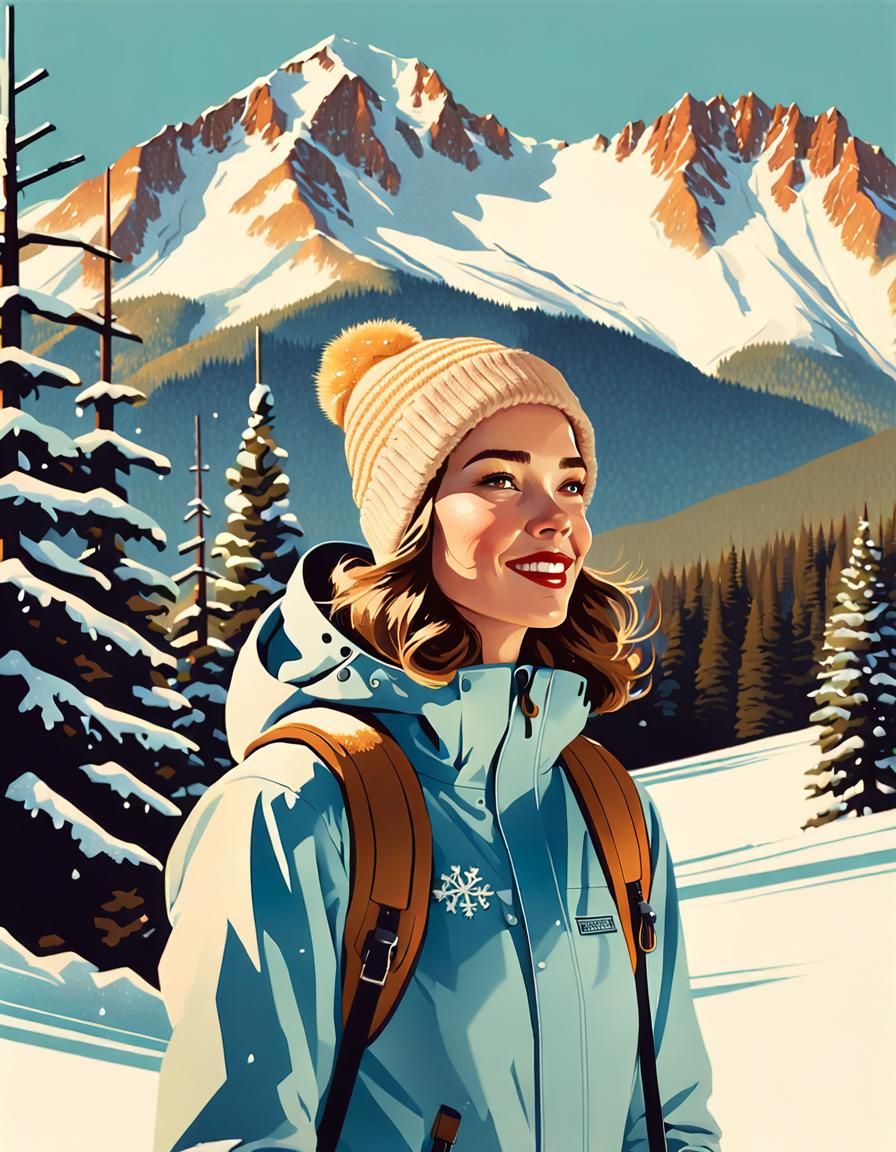 Vintage Ski Poster Art: Girl in the Alps