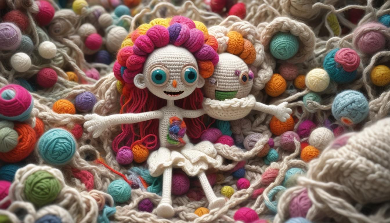 Hyperrealistic 3D Cartoon Toy in Knitted Crochet Style