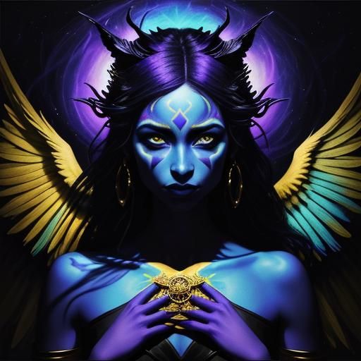 Surreal Portrait of Fear and Angels in Dramatic Light