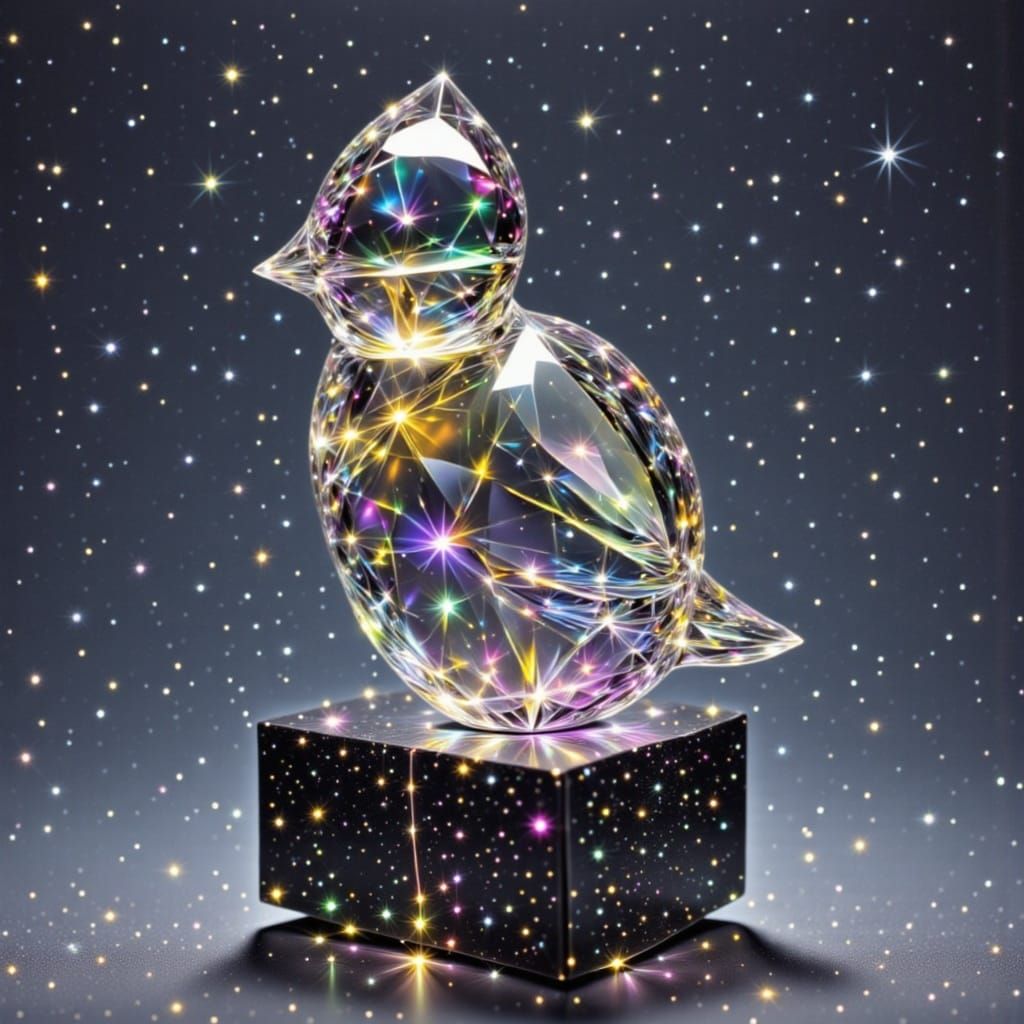 Psychedelic Bird Glass Sculpture on Obsidian Pillars