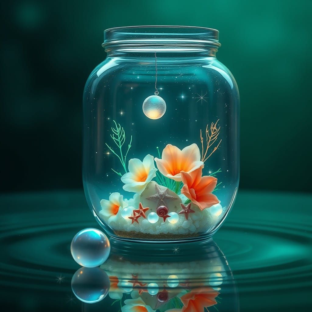 Enchanted Glass Vessel, Whimsical Underwater Realm in Soft T...