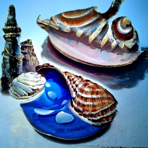 Blue Seashell in Oil Painting Style