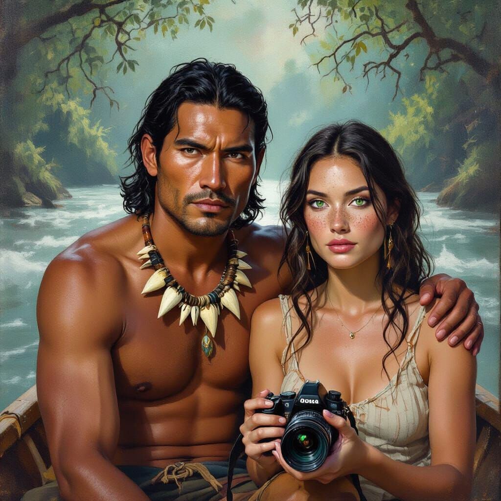 Oil Portrait of Indigenous Man and Woman in Dramatic Light