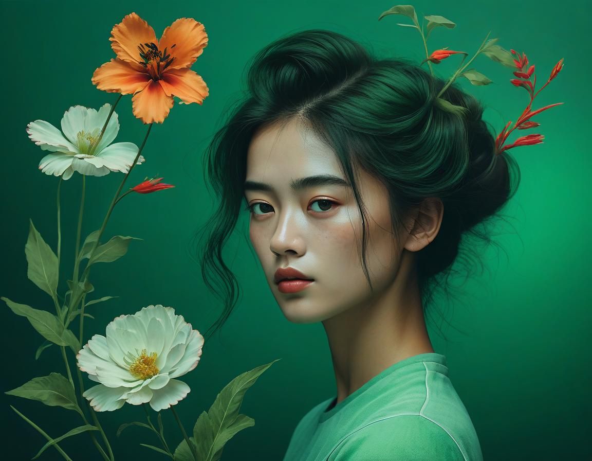 Ethereal Floral Art in Spicy Emerald Tones