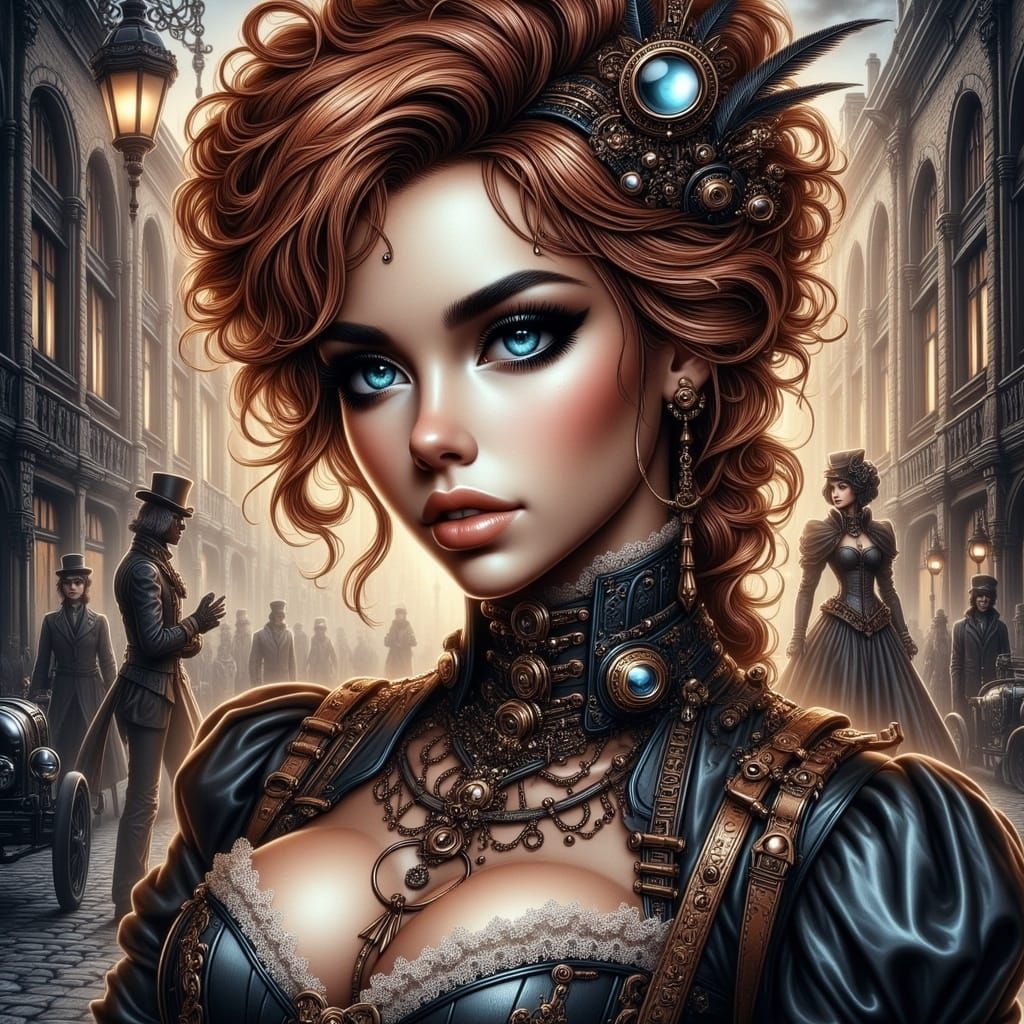 Steampunk Goddess in Shadowy Elegance
