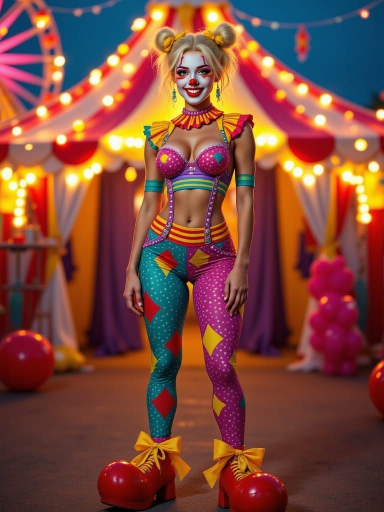 Clown Body Paint in Hyperrealist Style