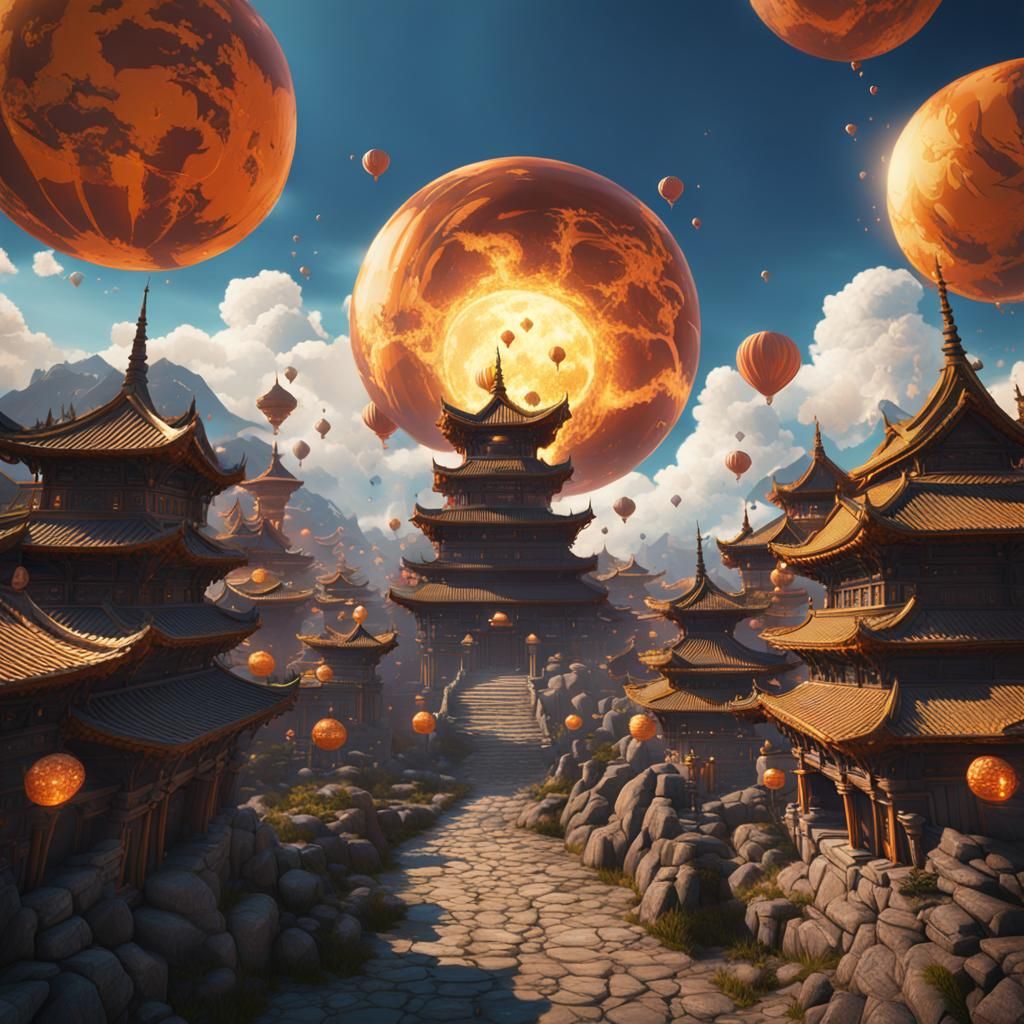 Detailed Dragonball Art: Fantasy Concept in Deep Color