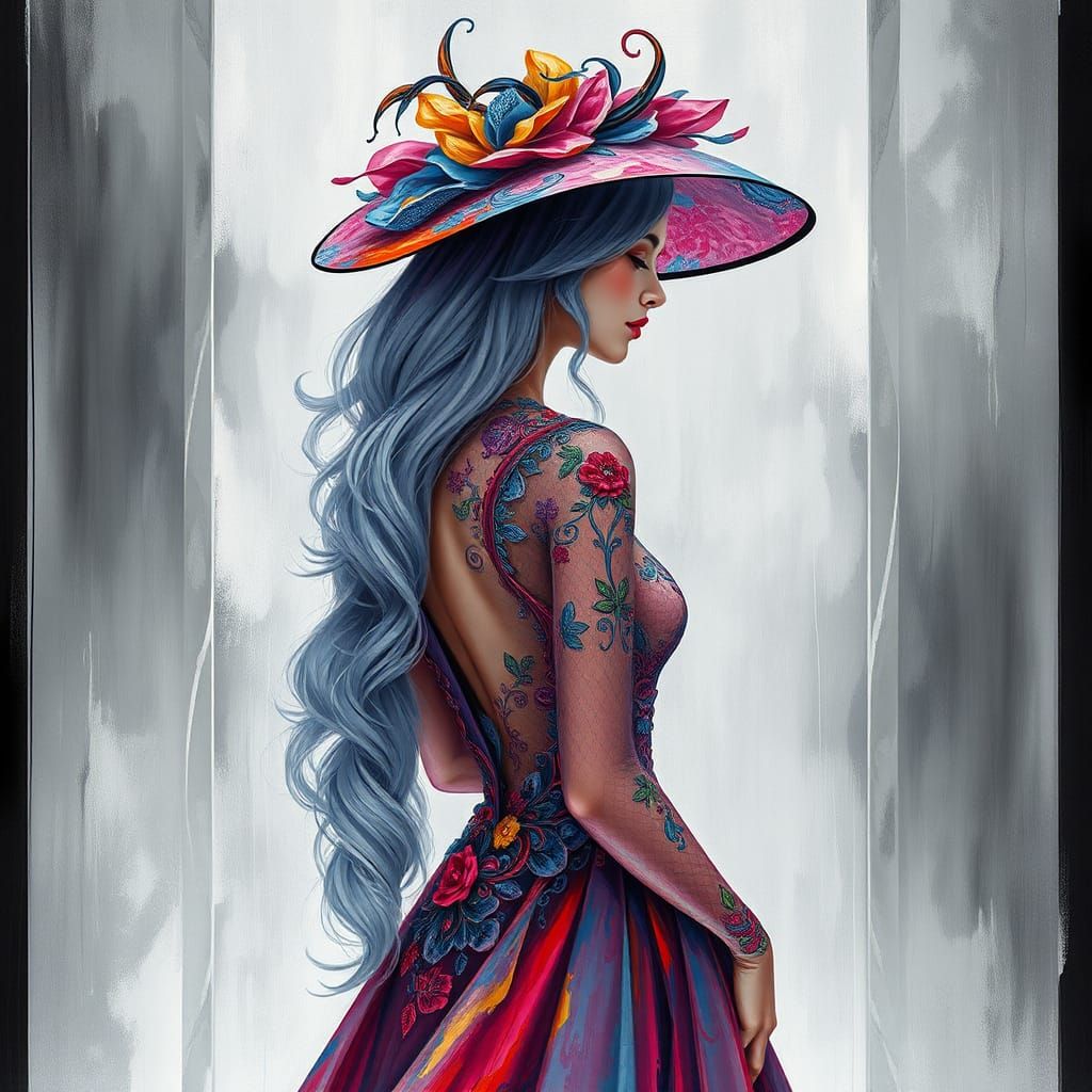 High Fashion Woman in Neo-Impressionist Style