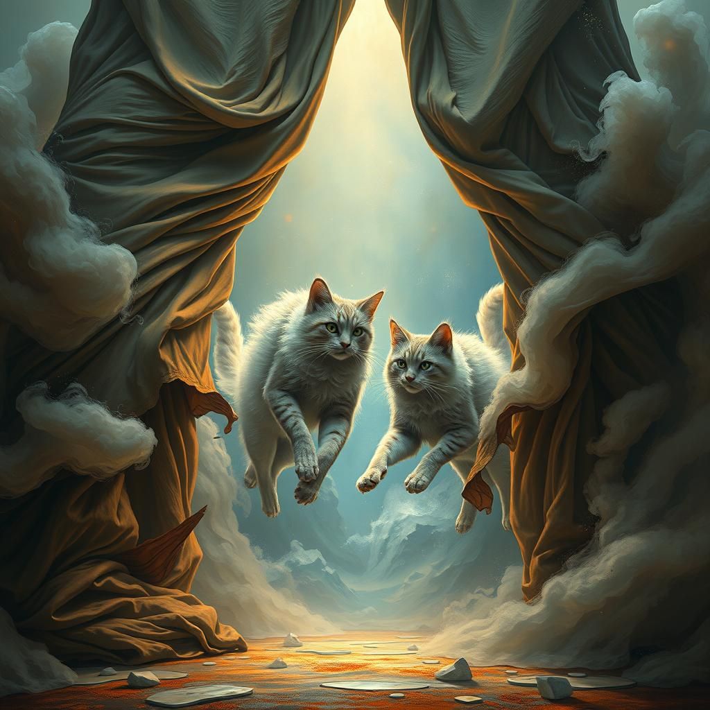 Ethereal Cats Swirling Through Dreamlike Portal, Surreal Sty...