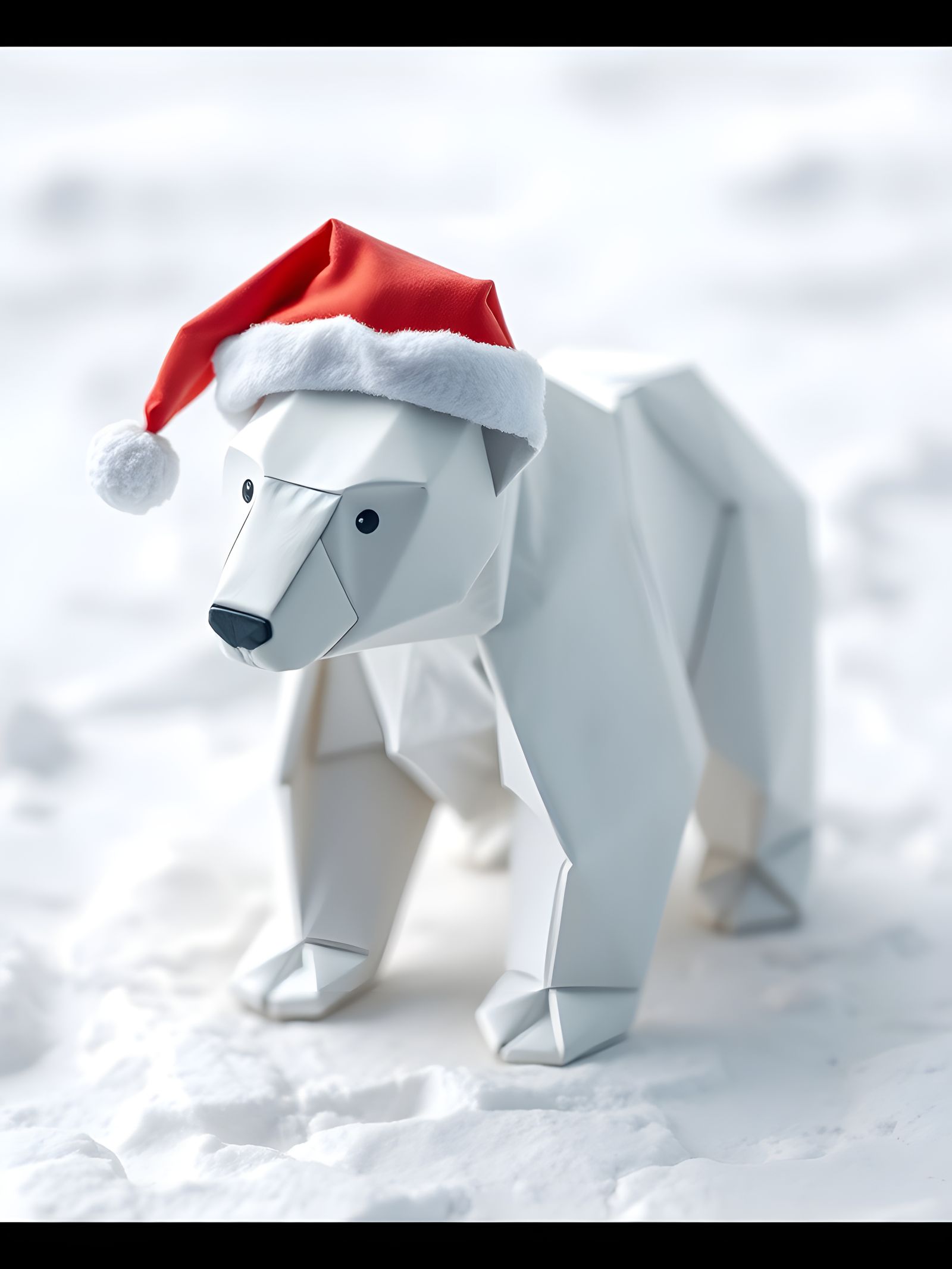Origami Polar Bear in Santa Hat
