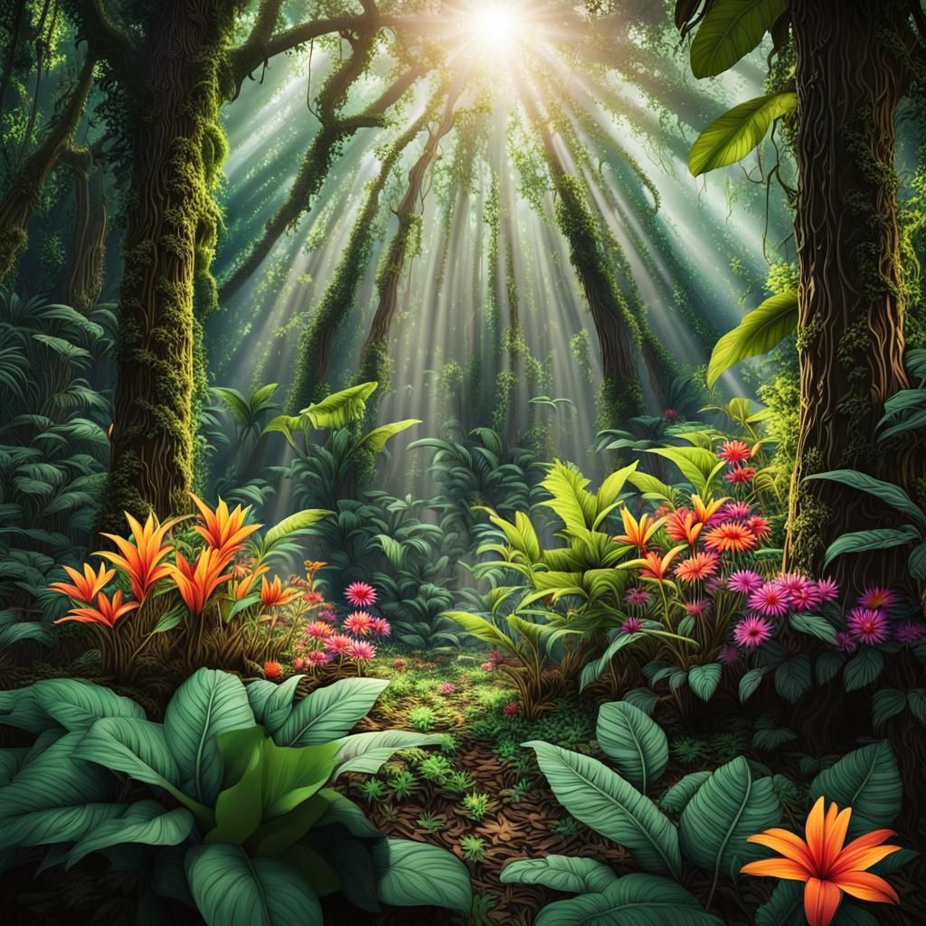 Lush Jungle Canopy with Sunlight