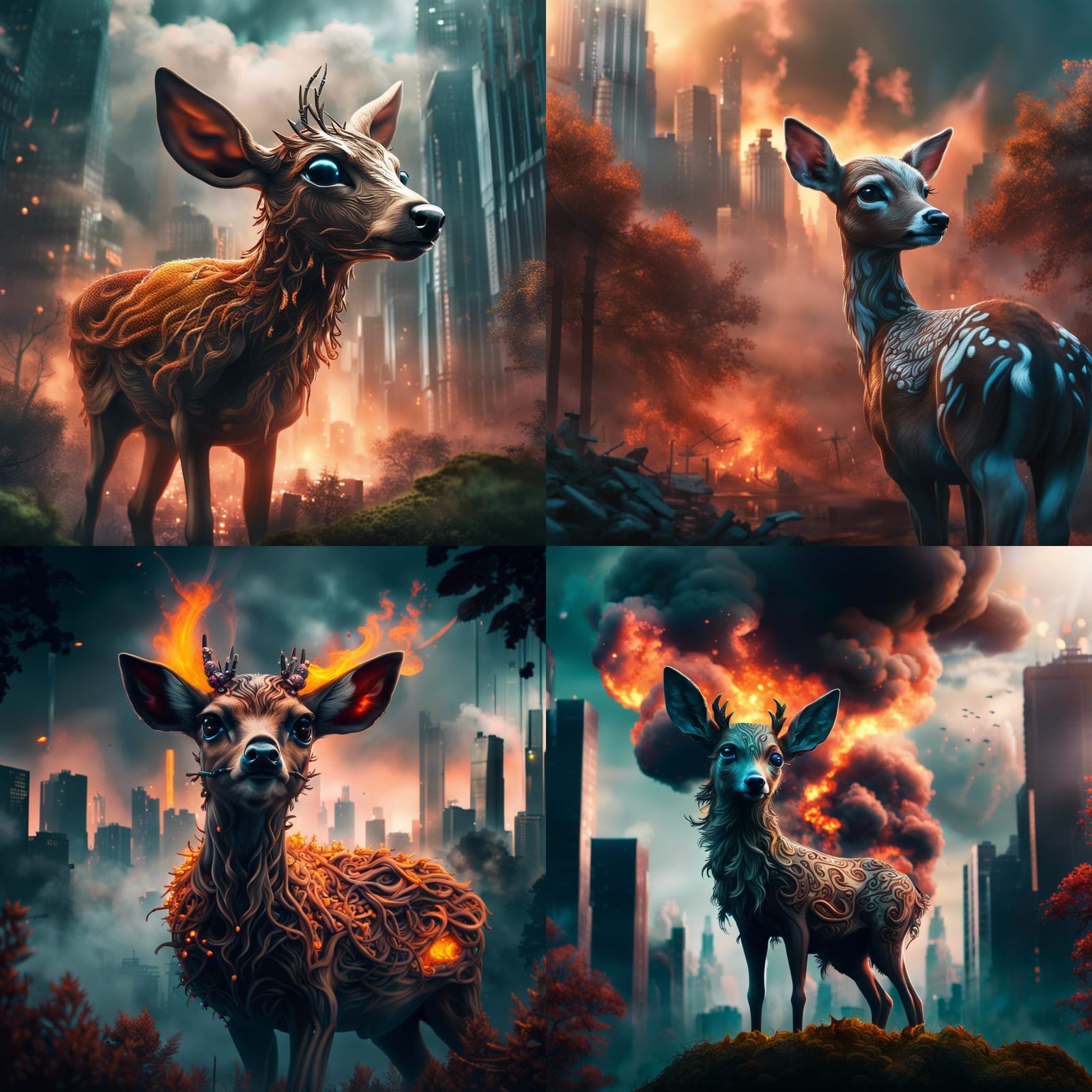 Fawn in Forest Next to Cyberpunk City, 8k