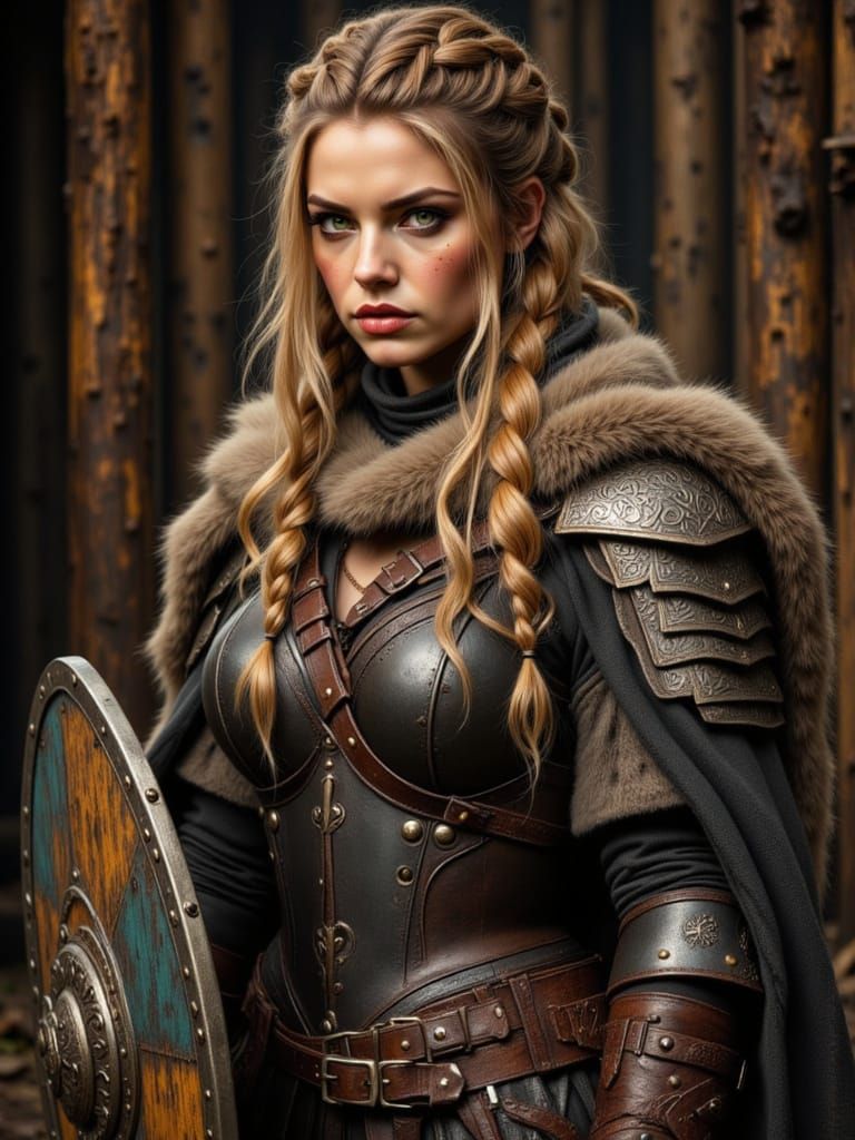 Medieval Viking Warrior Lagertha in Weathered Armor