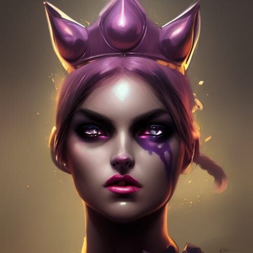 Cat Woman with Purple Hair, Dark Fantasy Art