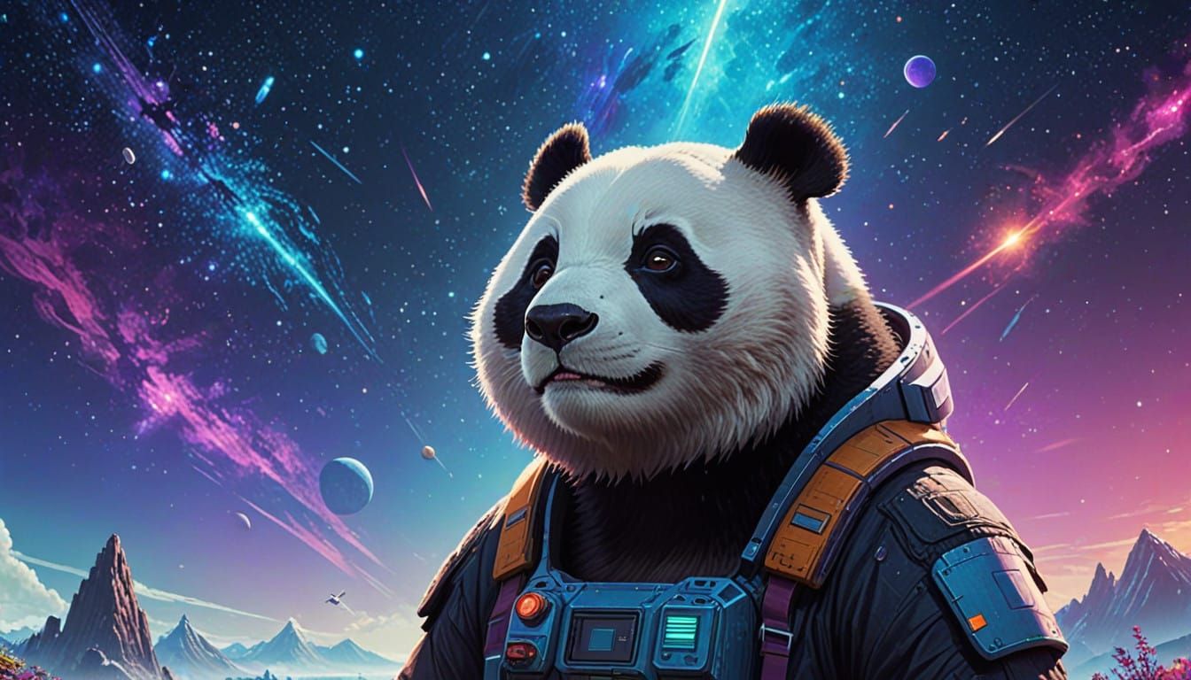 Starry Night Panda in Hyperrealistic Style
