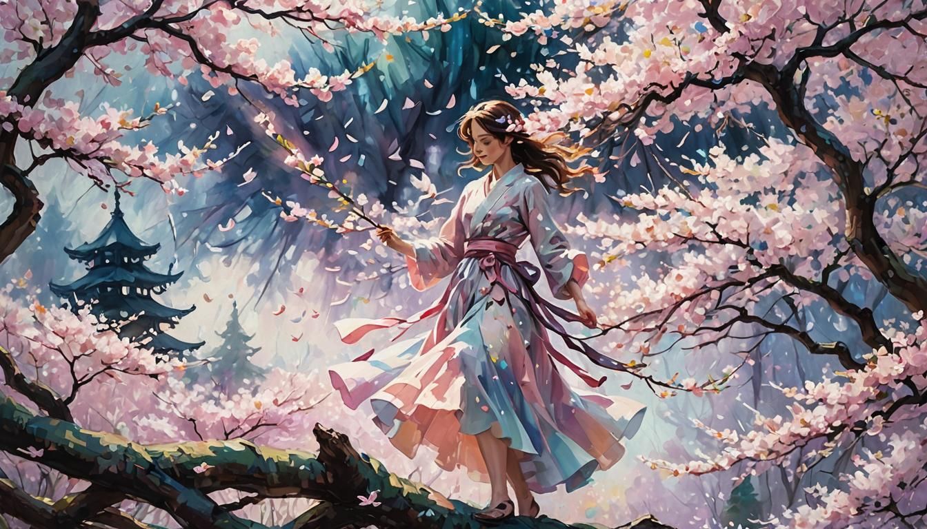 Impressionistic Cherry Blossoms in Shimmering Light