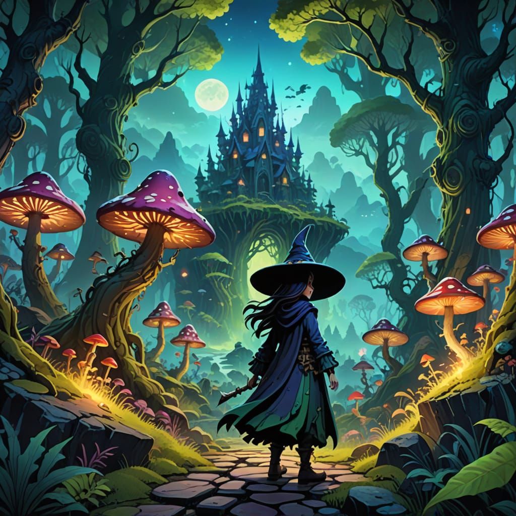 Whimsical Goblin Forest Fantasy Scene in Watercolor Style