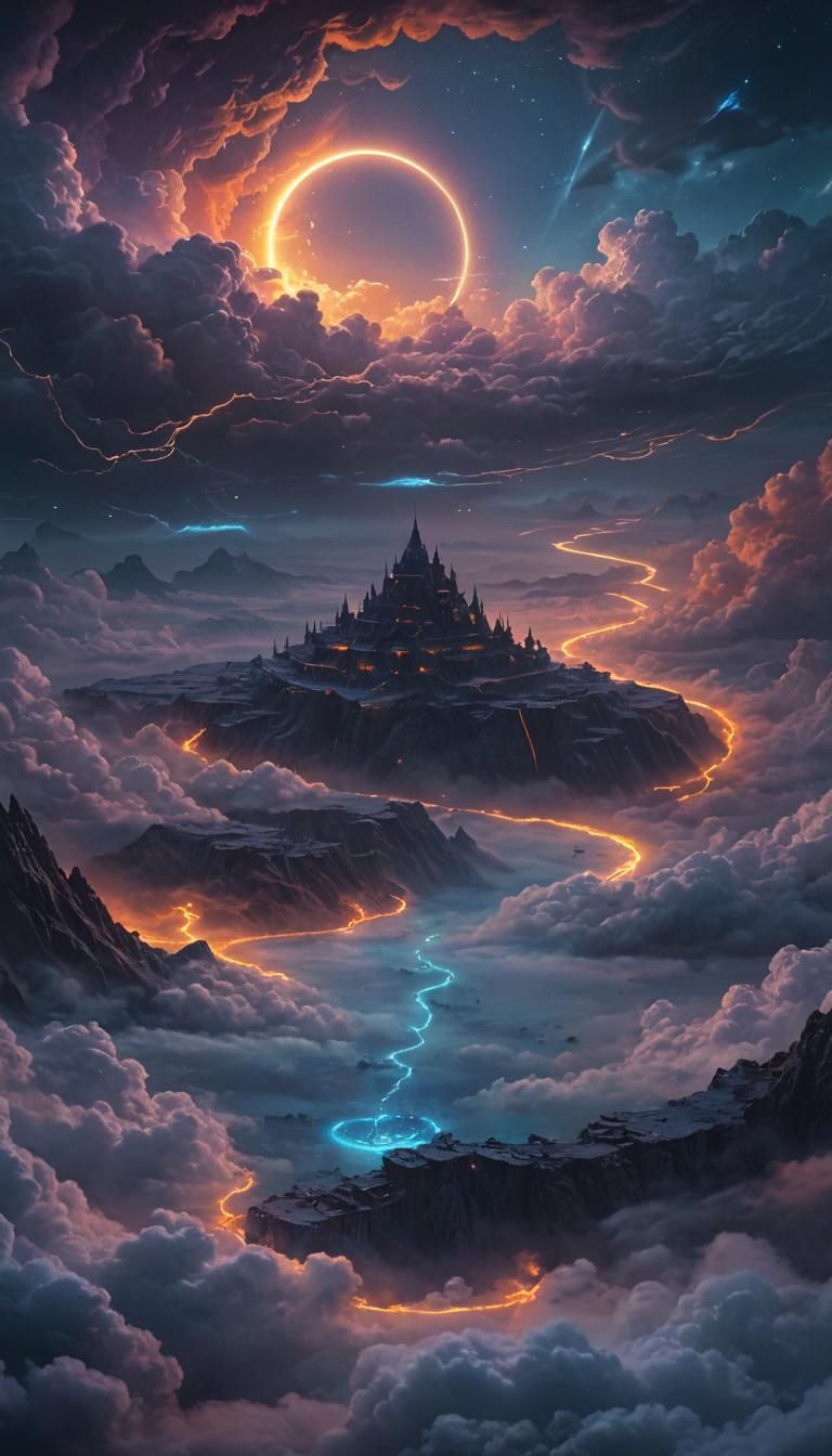 Endless Void with Neon Hieroglyphics in Ethereal Sci-Fi