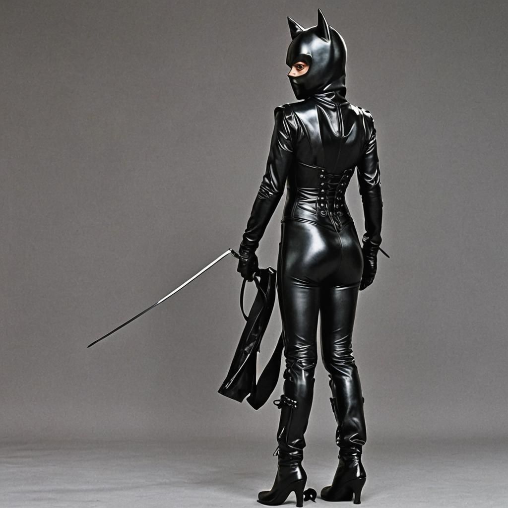 Figure in Black Latex Catsuit with Whip