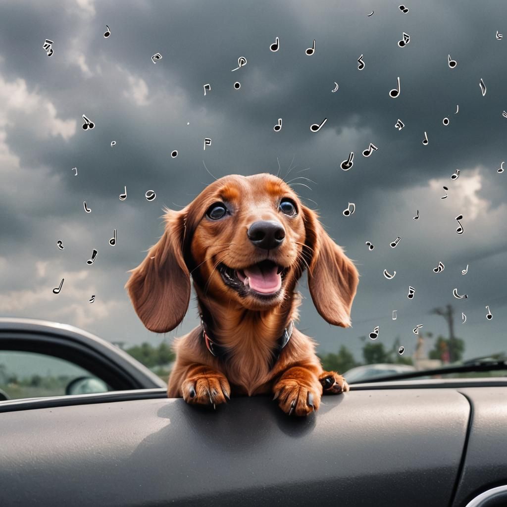 Adorable Red Dachshund Car Ride with Music