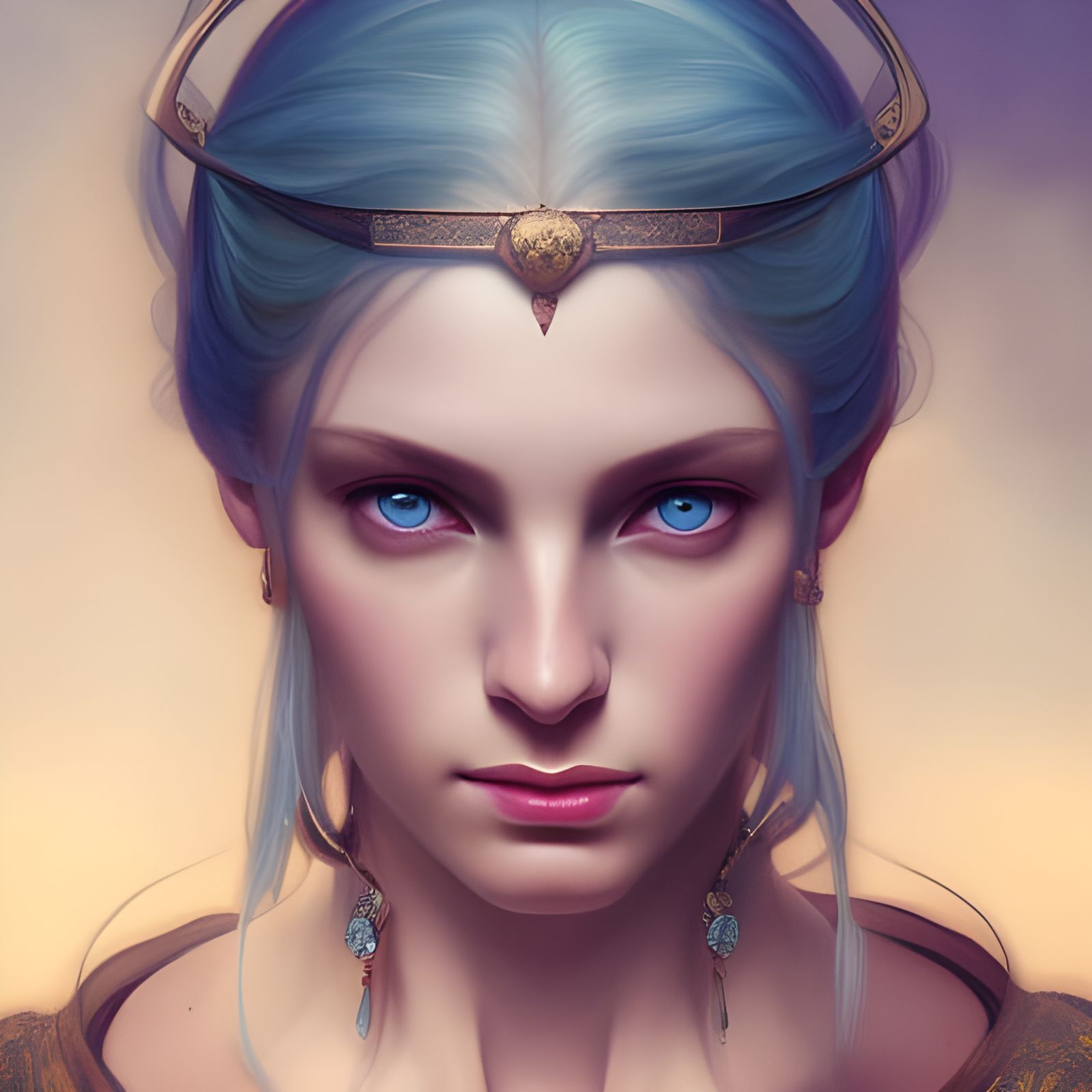 Mystical Woman with Ice Blue Eyes in Fantasy Style