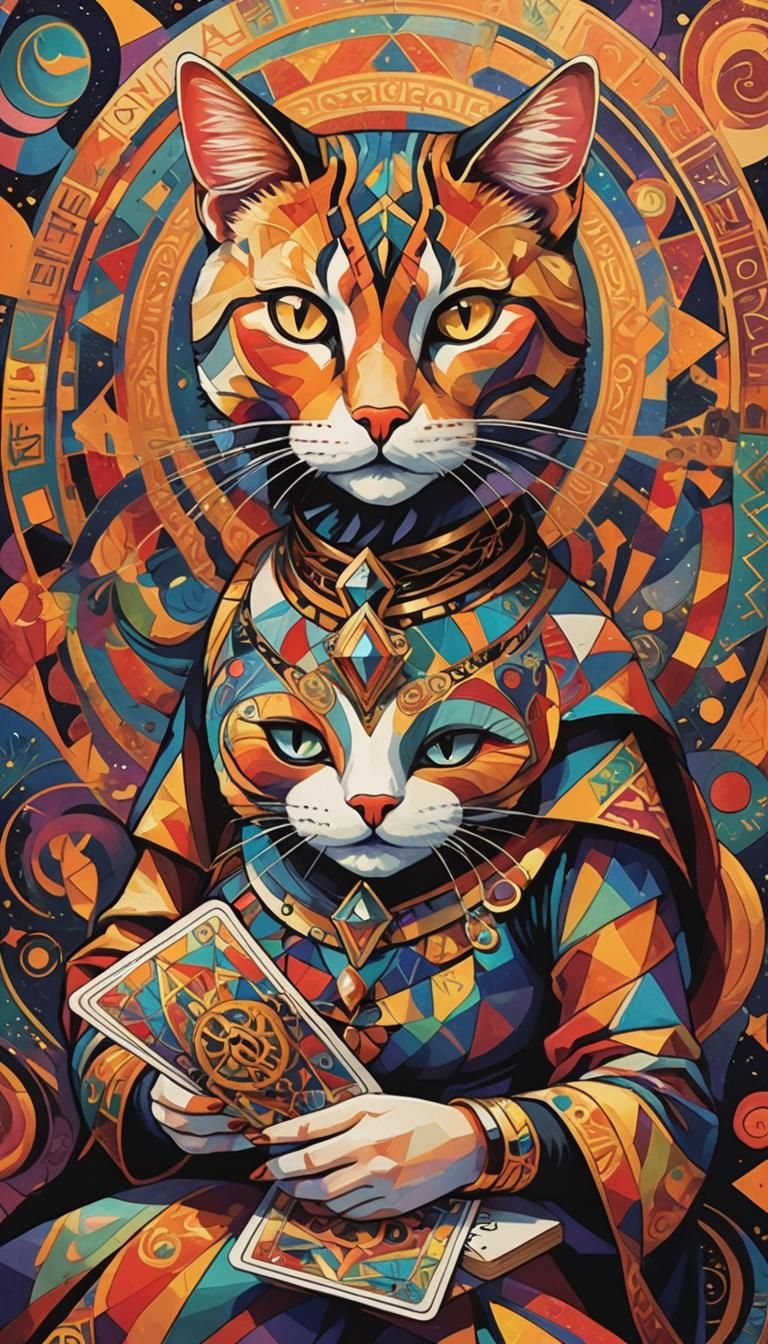 Cubist Cat Girl Tarot Card Design