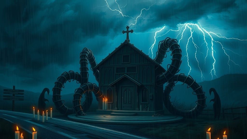 Mysterious Roadside Shrine in Tormented Twilight