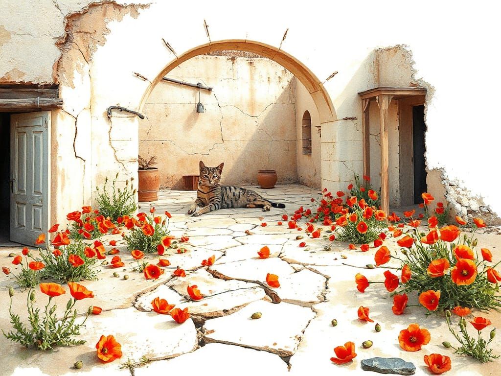 Desert Caravanserai in Bloom: Carne Griffiths Watercolour