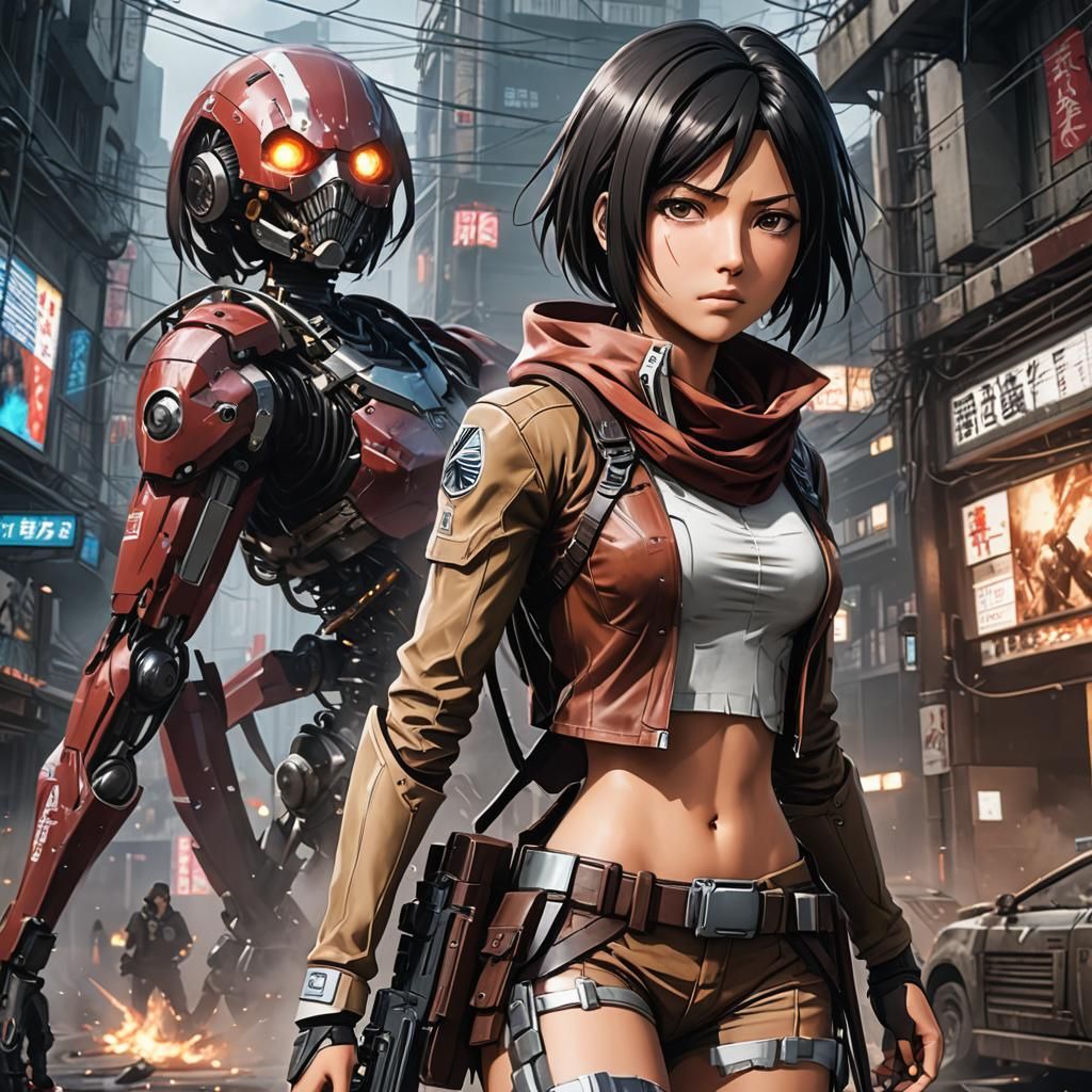 Mikasa Cyberpunk 3D Anime Art
