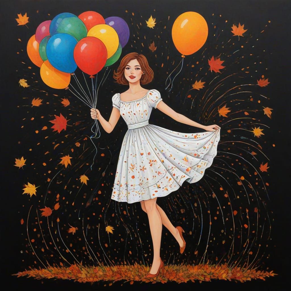 Superheroine Ascends Amidst Swirling Autumn Leaves