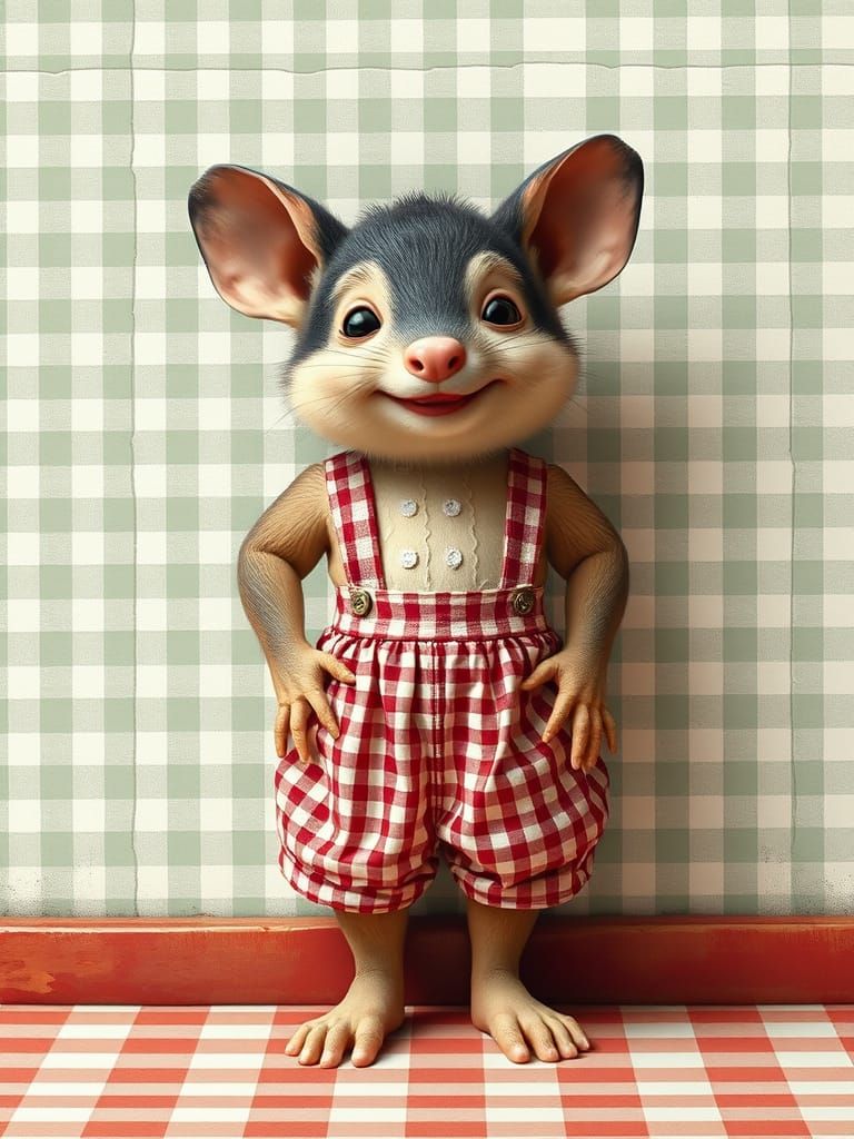 Very Small Creature Wearing Enormous Gingham Knickerbockers