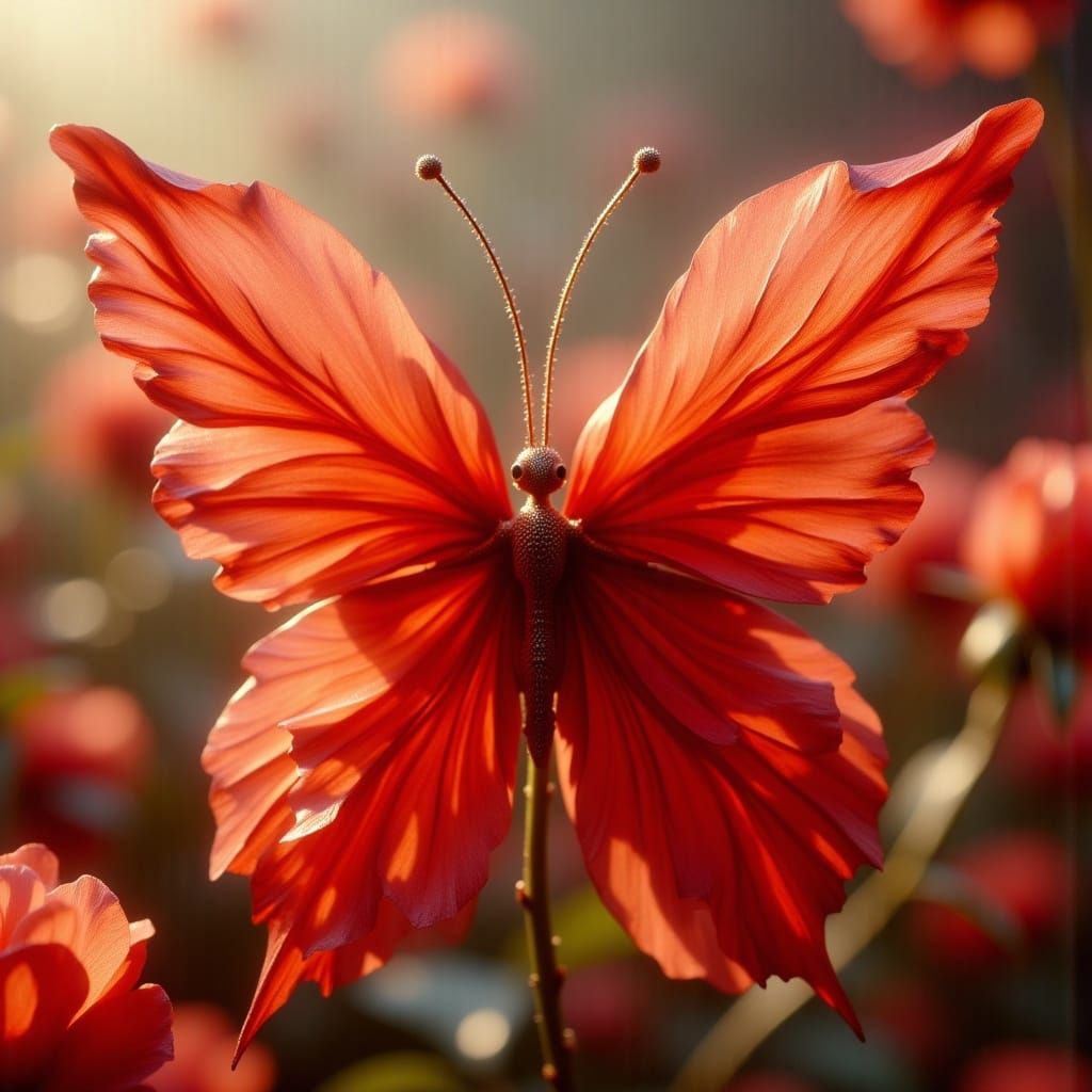 Rose Petal Butterfly in Fantasy Illustration Style