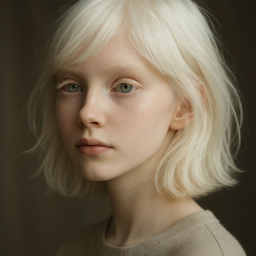 Albino Girl Portrait with Snow White Hair
