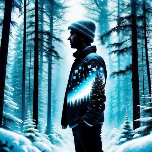 <lora:Silhouette Art AR181:1.0> Snowflake, Winter Pine Fores...