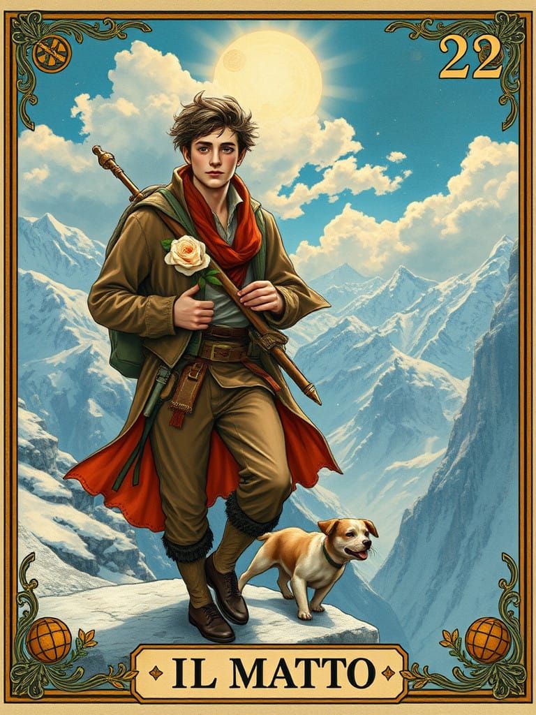 Enigmatic Adventurer in Whimsical Tarot-Inspired Illustratio...