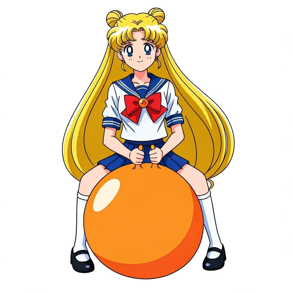 Sailor Moon Schoolgirl Bounces on Orange Hopper Ball