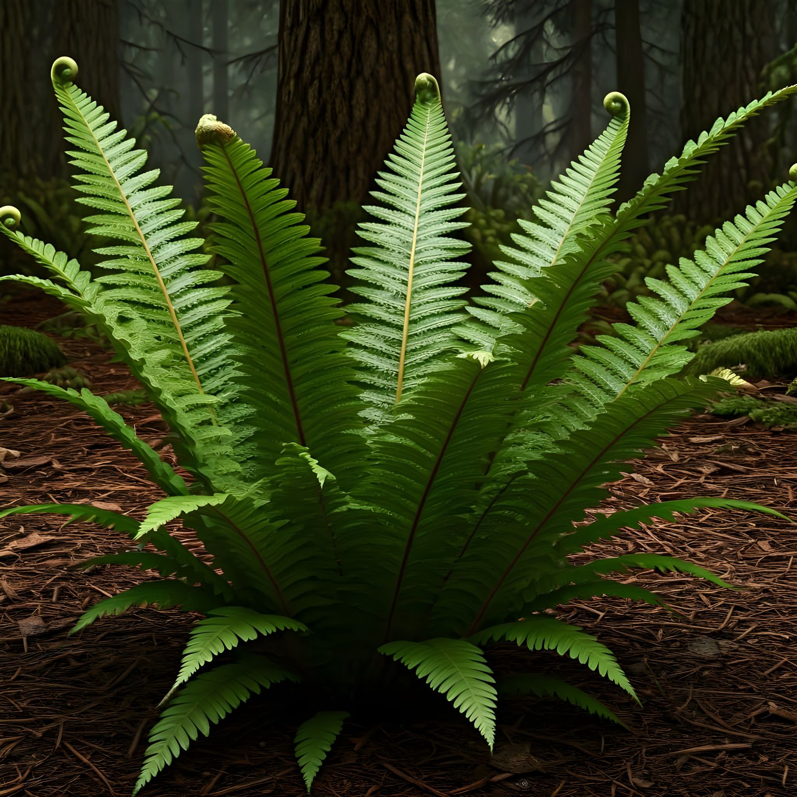 Lush Christmas Fern in Shaded Forest Landscape
